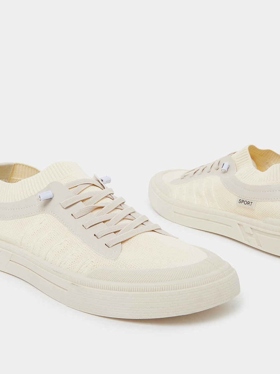 Men Lace-Up Knit Panel Design Sneakers