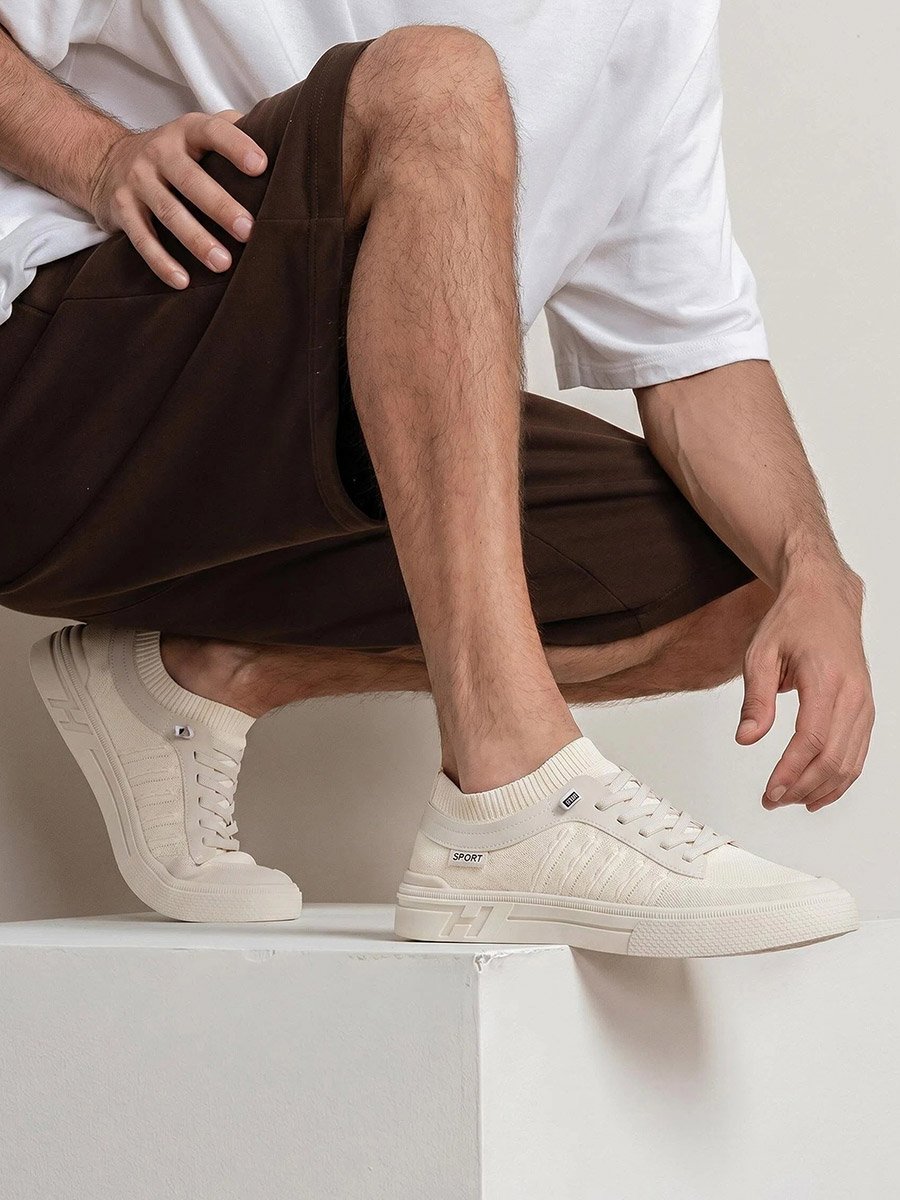 Men Lace-Up Knit Panel Design Sneakers