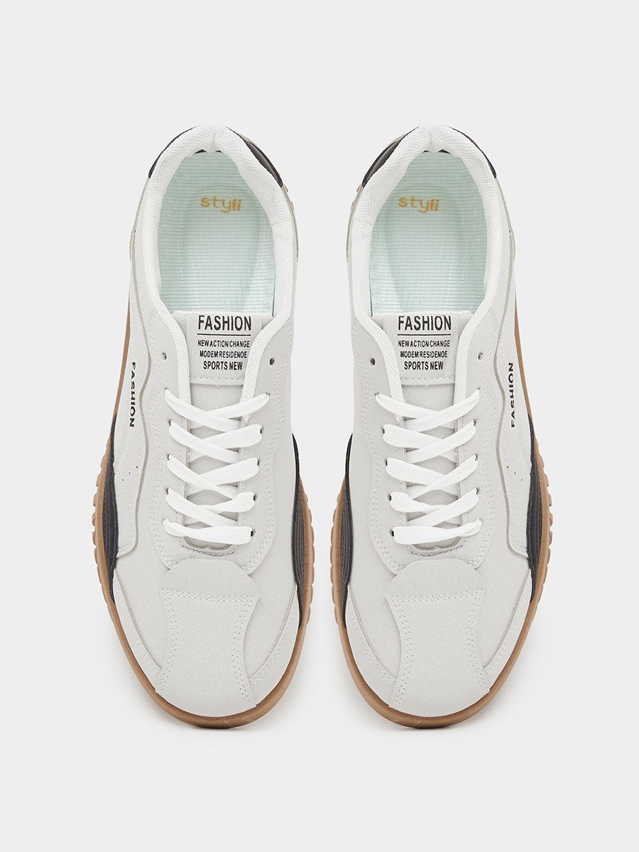 Men Textured Panel Lace-Up Sneakers