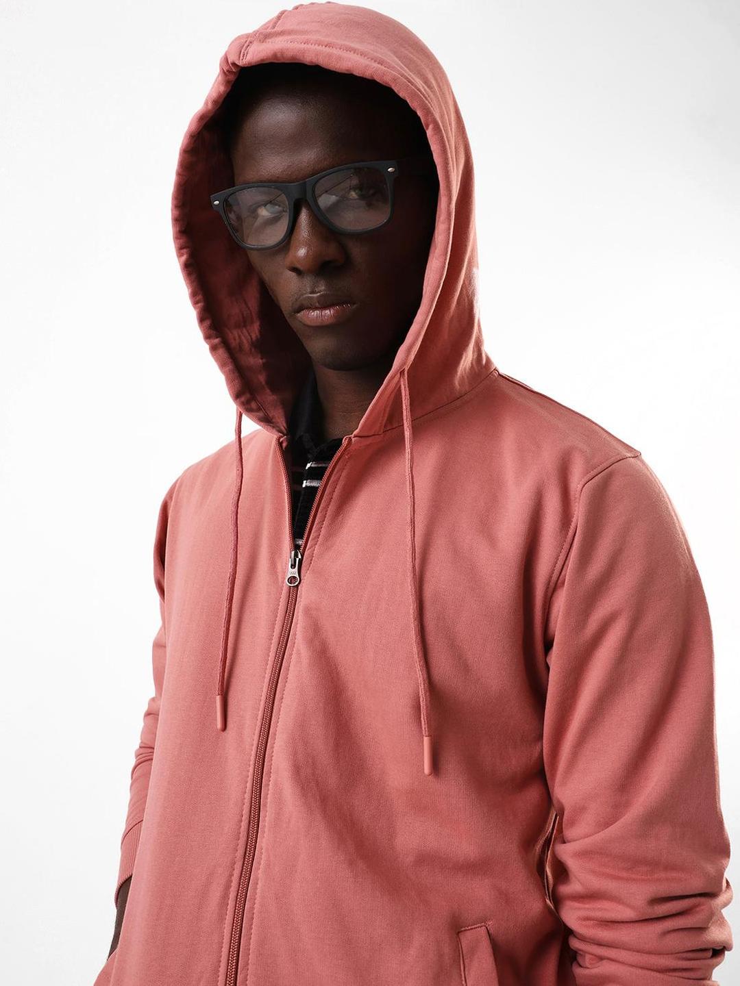 Men Pink Cotton Blend Regular Fit Hoodie