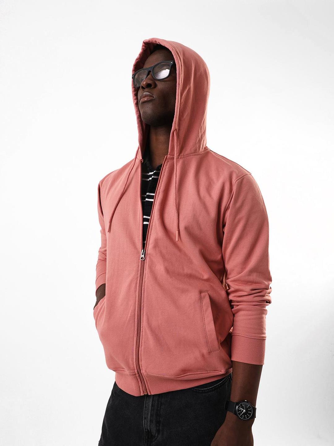 Men Pink Cotton Blend Regular Fit Hoodie