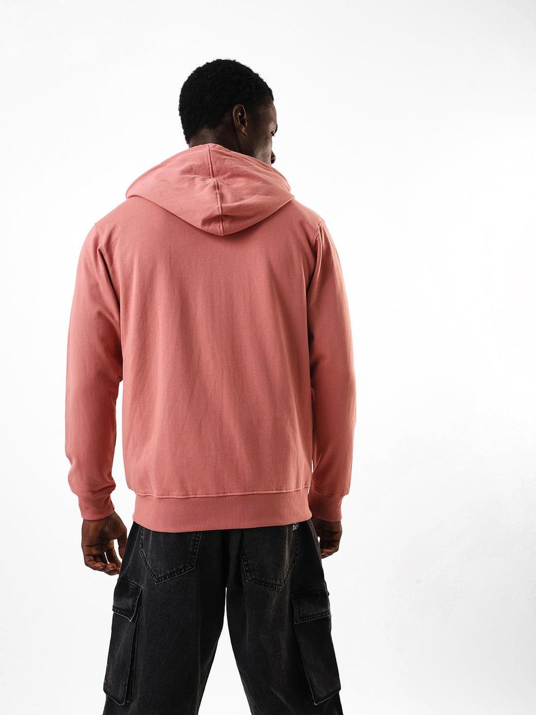 Men Pink Cotton Blend Regular Fit Hoodie