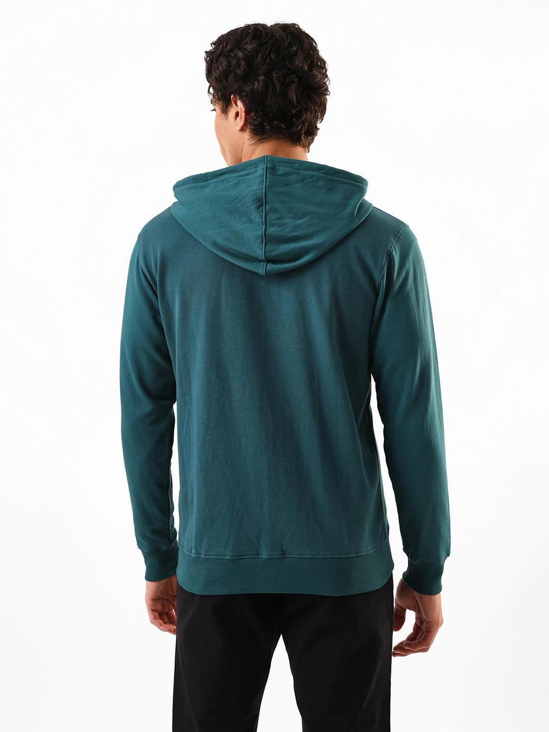 Men Teal Cotton Blend Regular Fit Hoodie