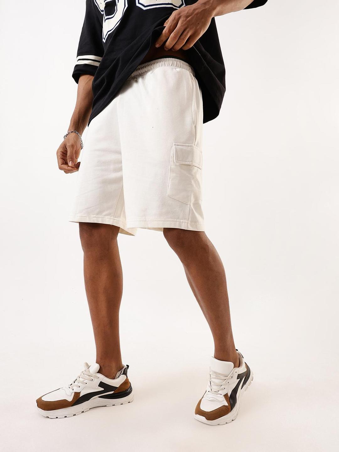 Men Off White Terry Relaxed Shorts