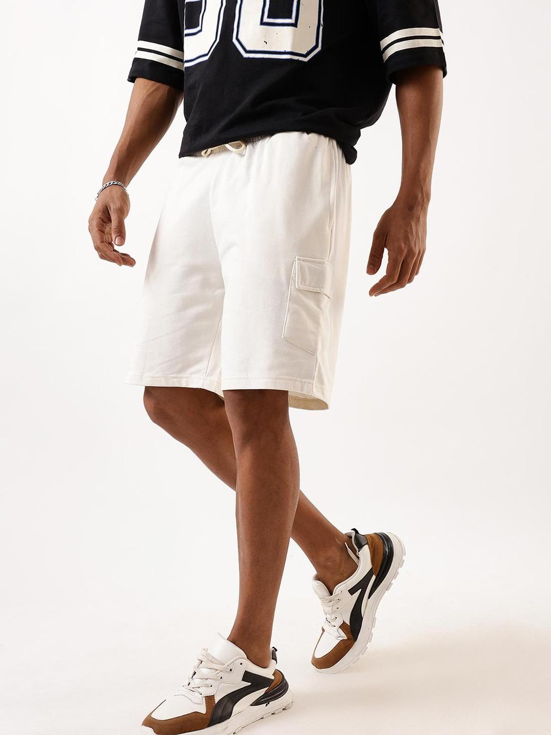 Men Off White Terry Relaxed Shorts