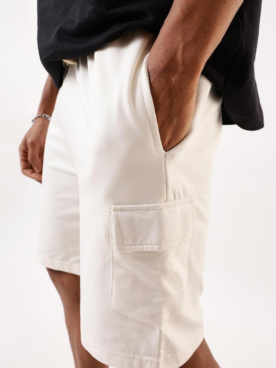 Men Off White Terry Relaxed Shorts