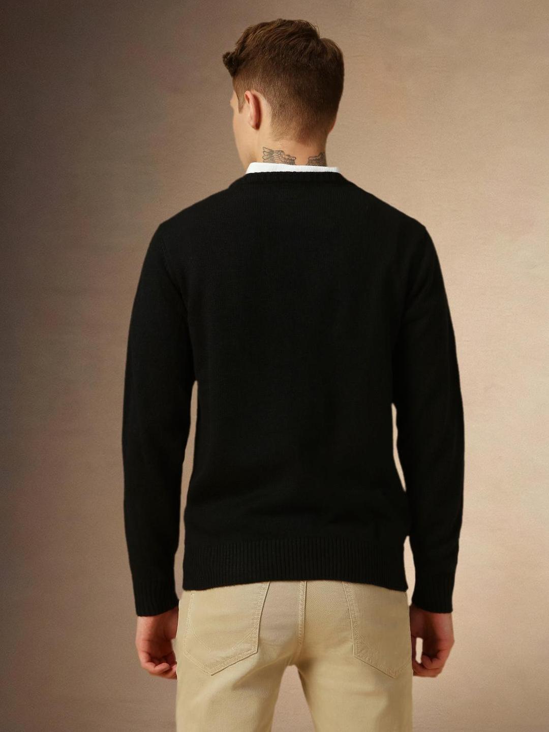 Men Black Acrylic Knitted Slim Sweater