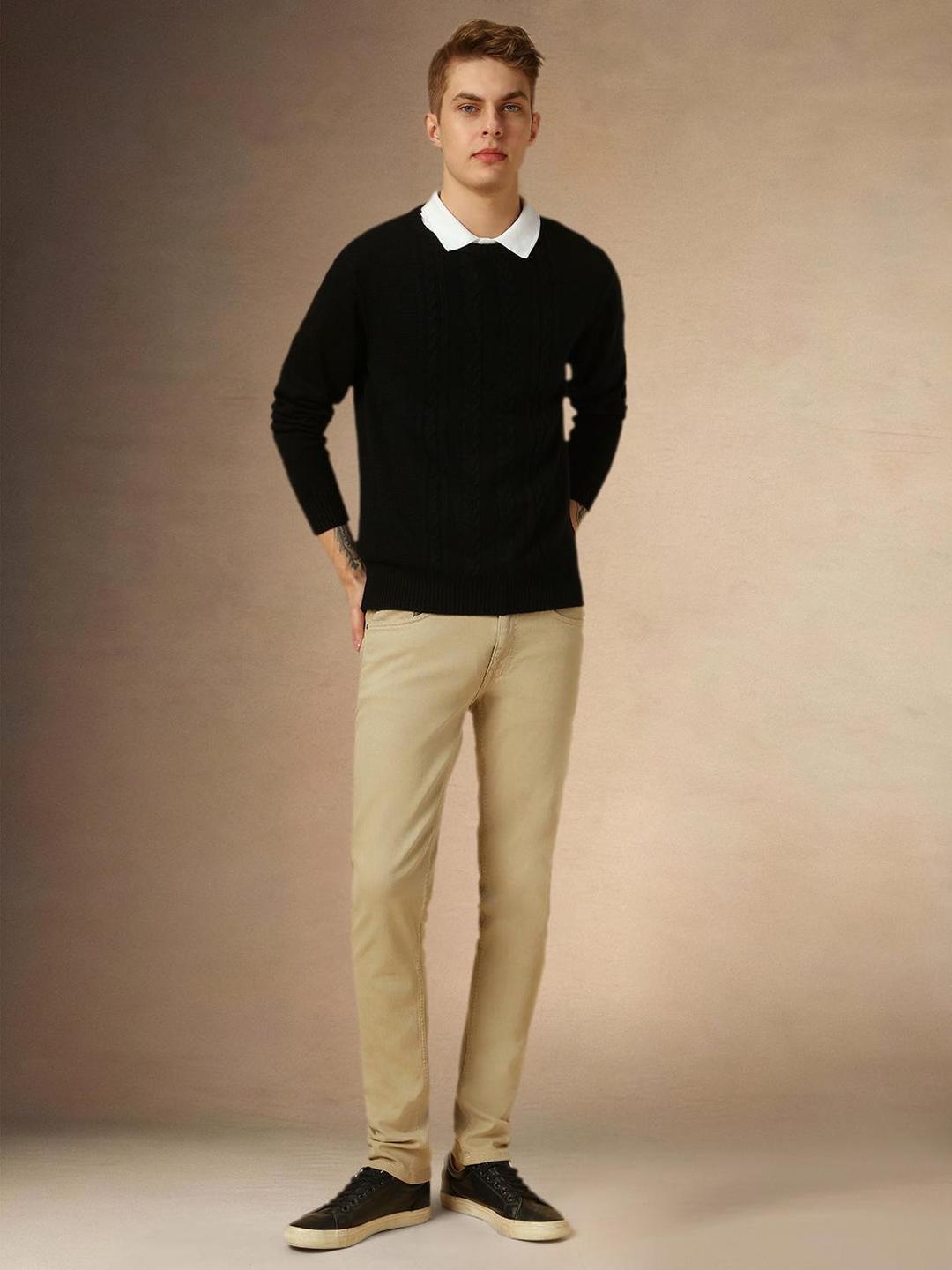 Men Black Acrylic Knitted Slim Sweater