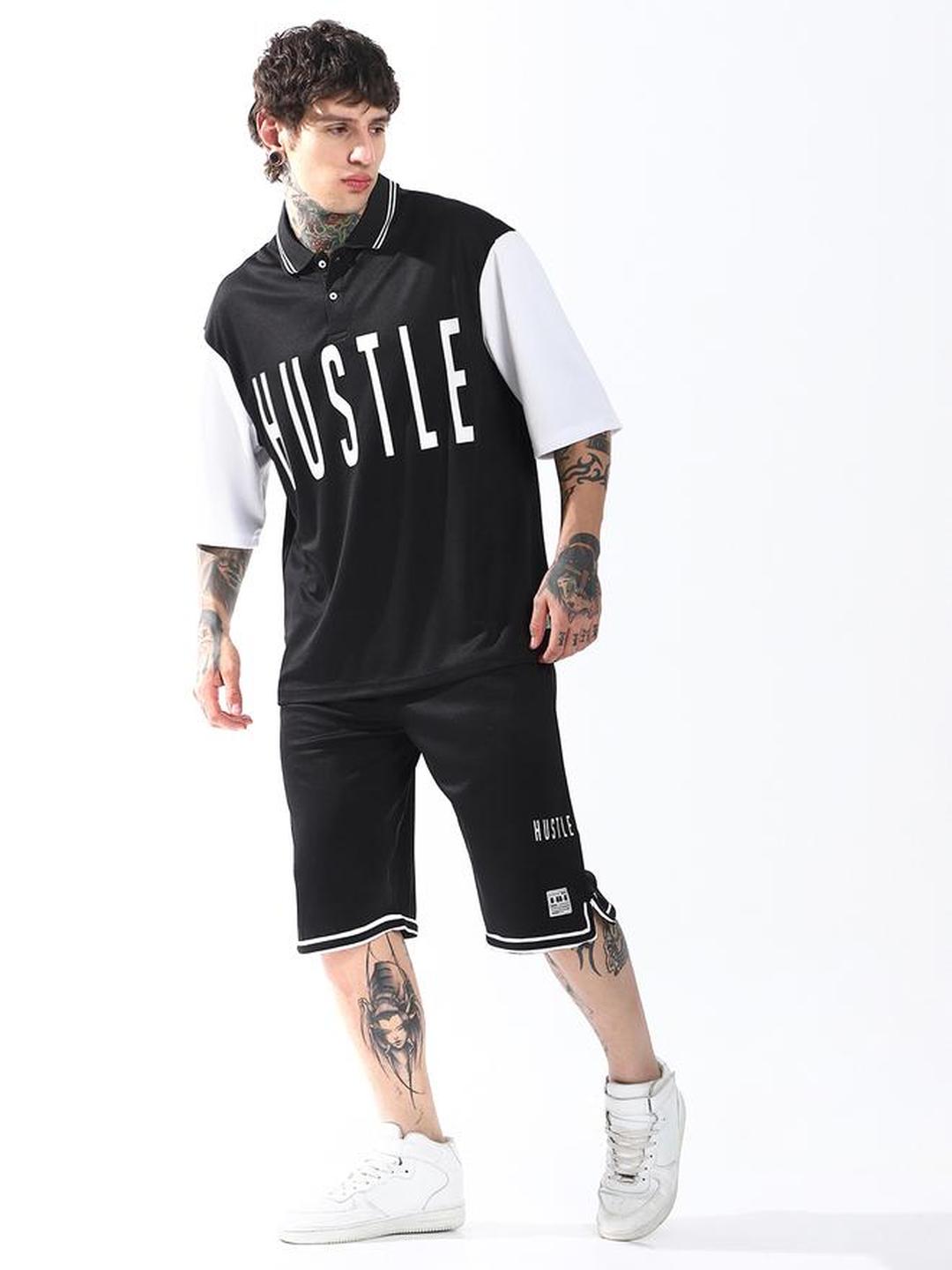 Men Streetletics Printed Polo and Shorts Co-ords