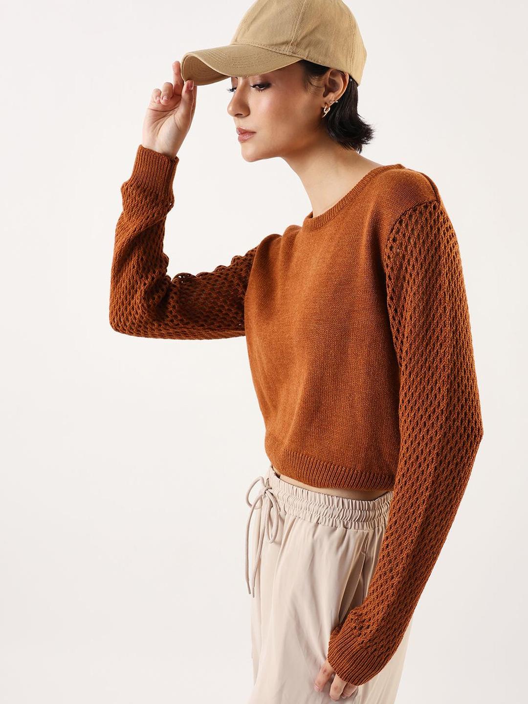 Rust Acrylic Knitted Regular Fit Sweater