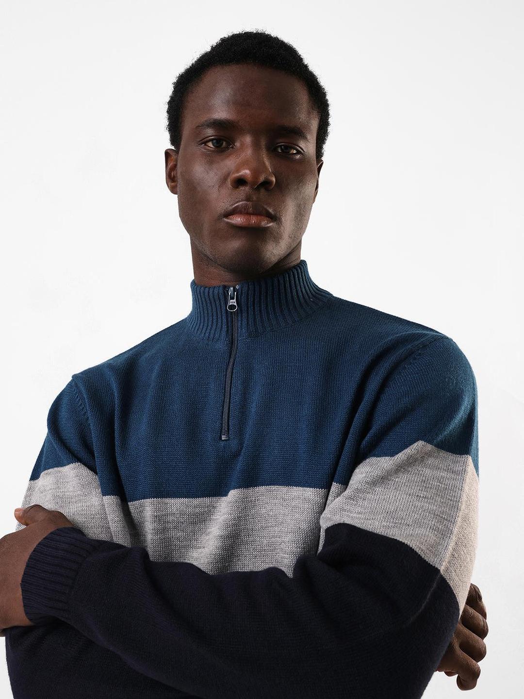 Men Color Block Acrylic Regular Fit Sweater