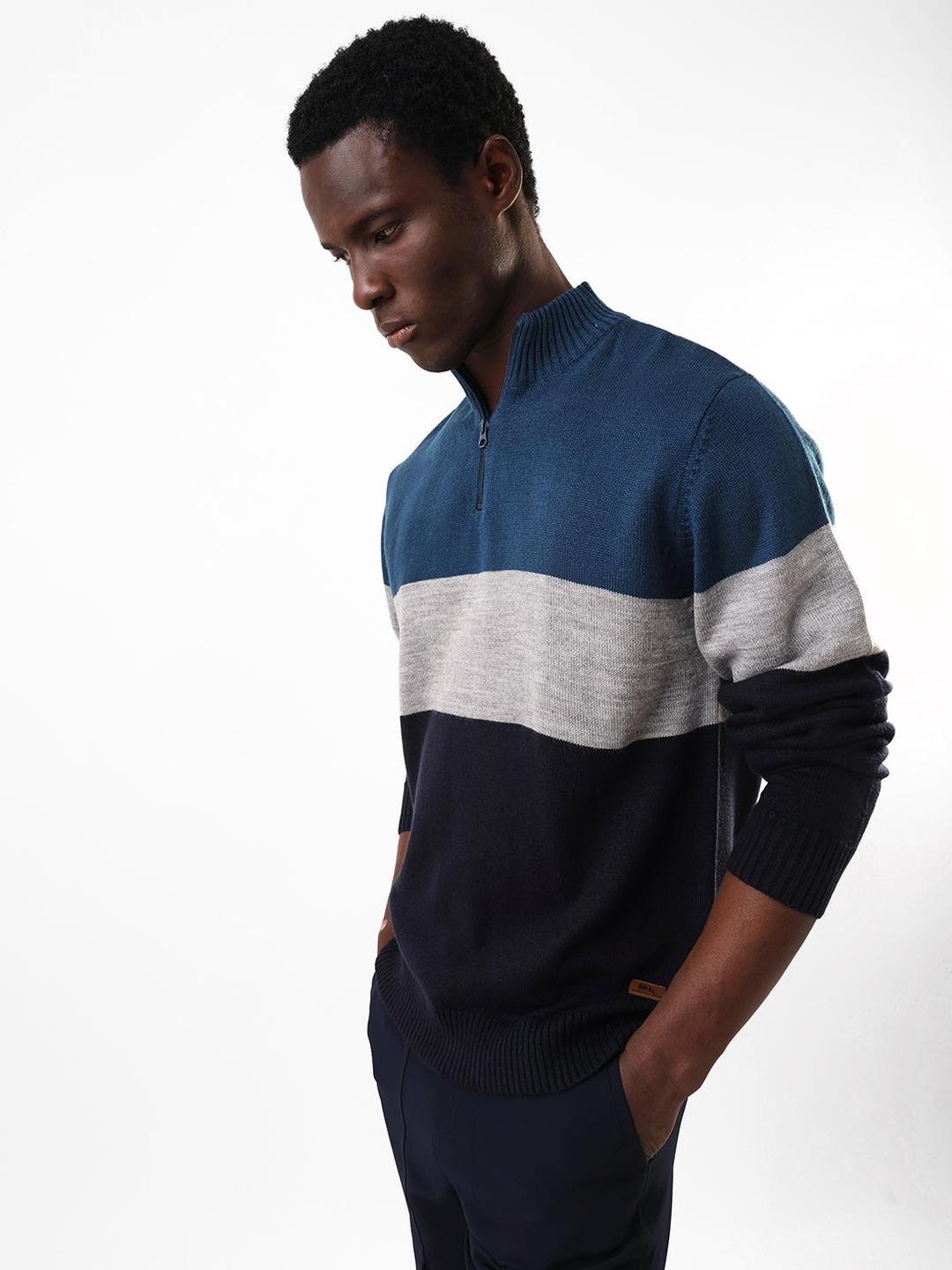 Men Color Block Acrylic Regular Fit Sweater