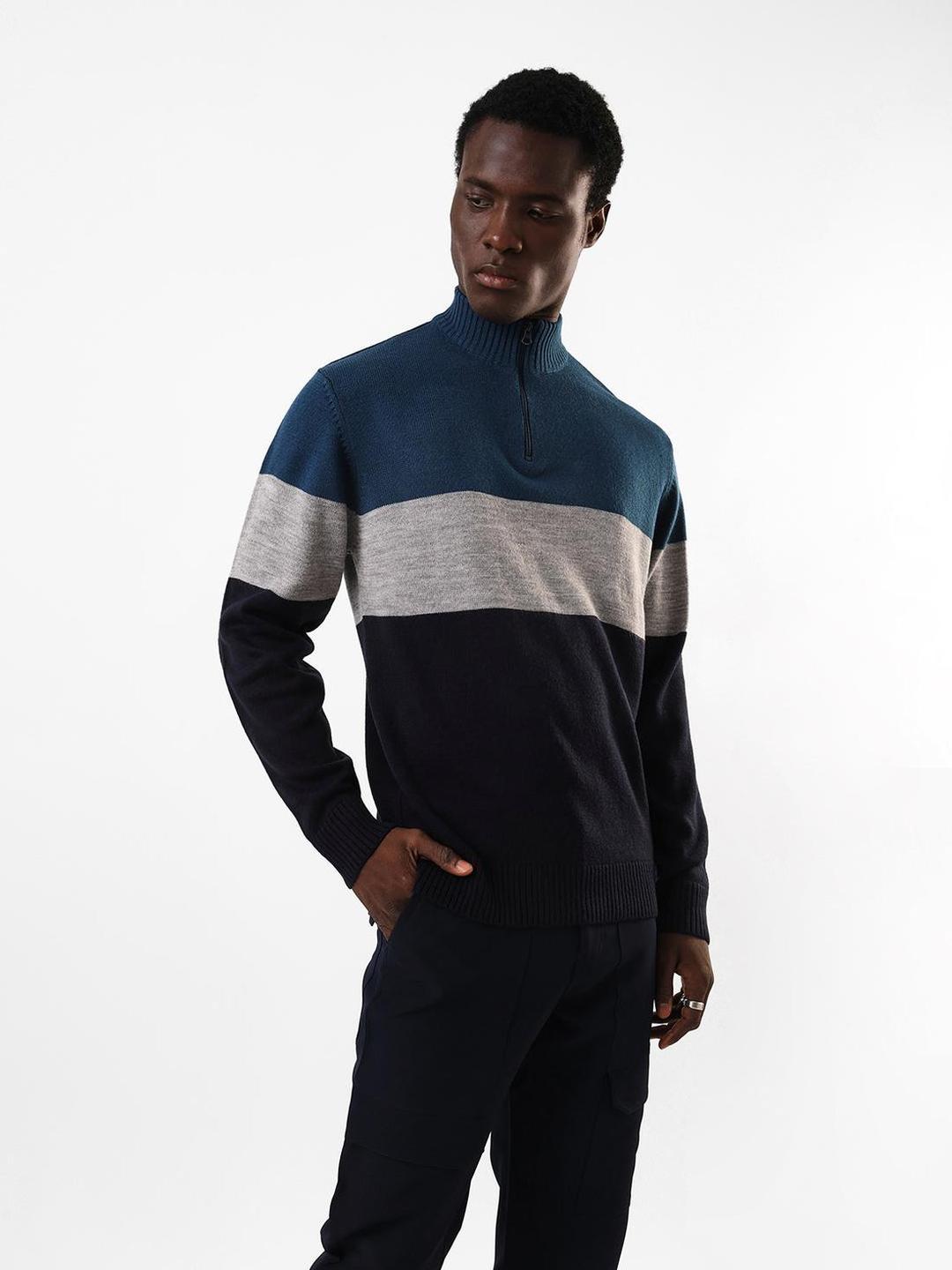 Men Color Block Acrylic Regular Fit Sweater