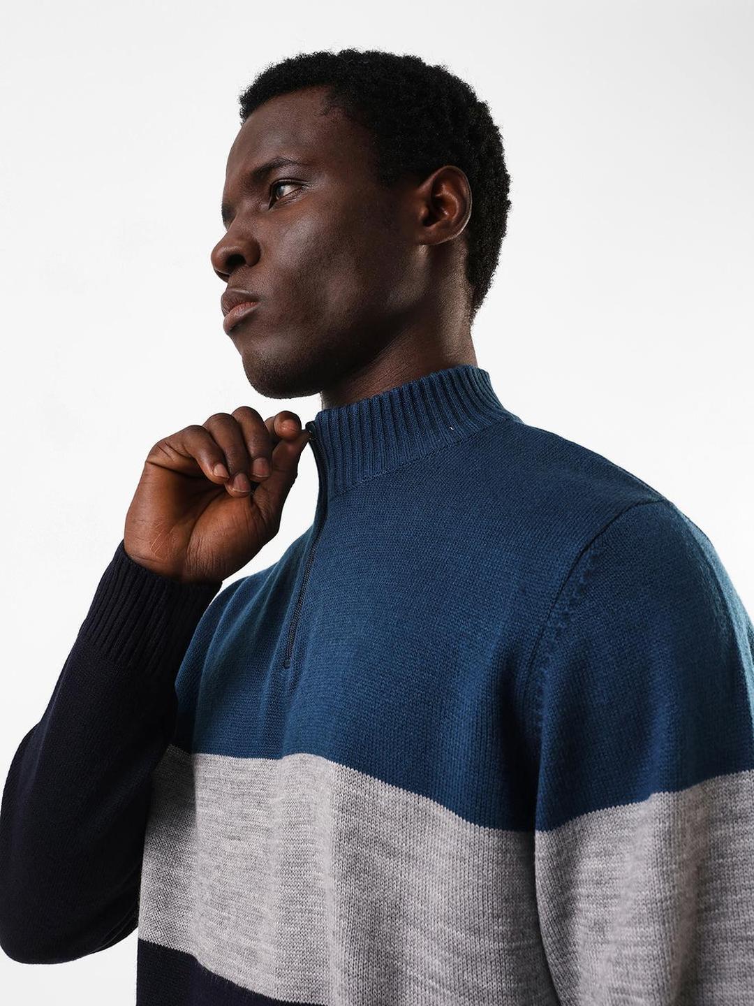 Men Color Block Acrylic Regular Fit Sweater