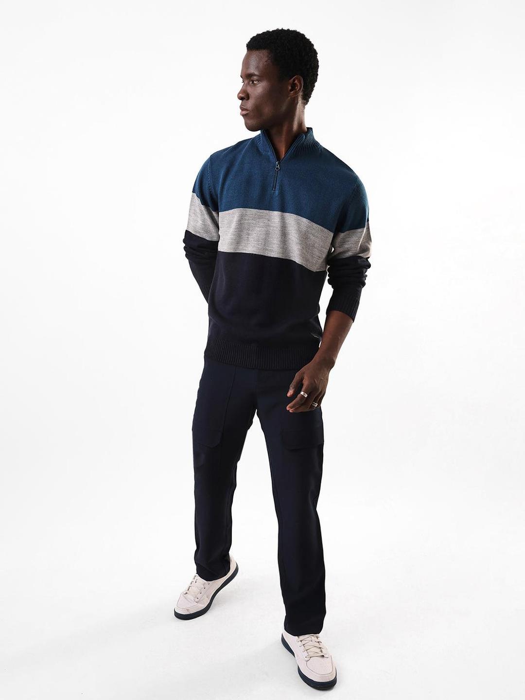 Men Color Block Acrylic Regular Fit Sweater