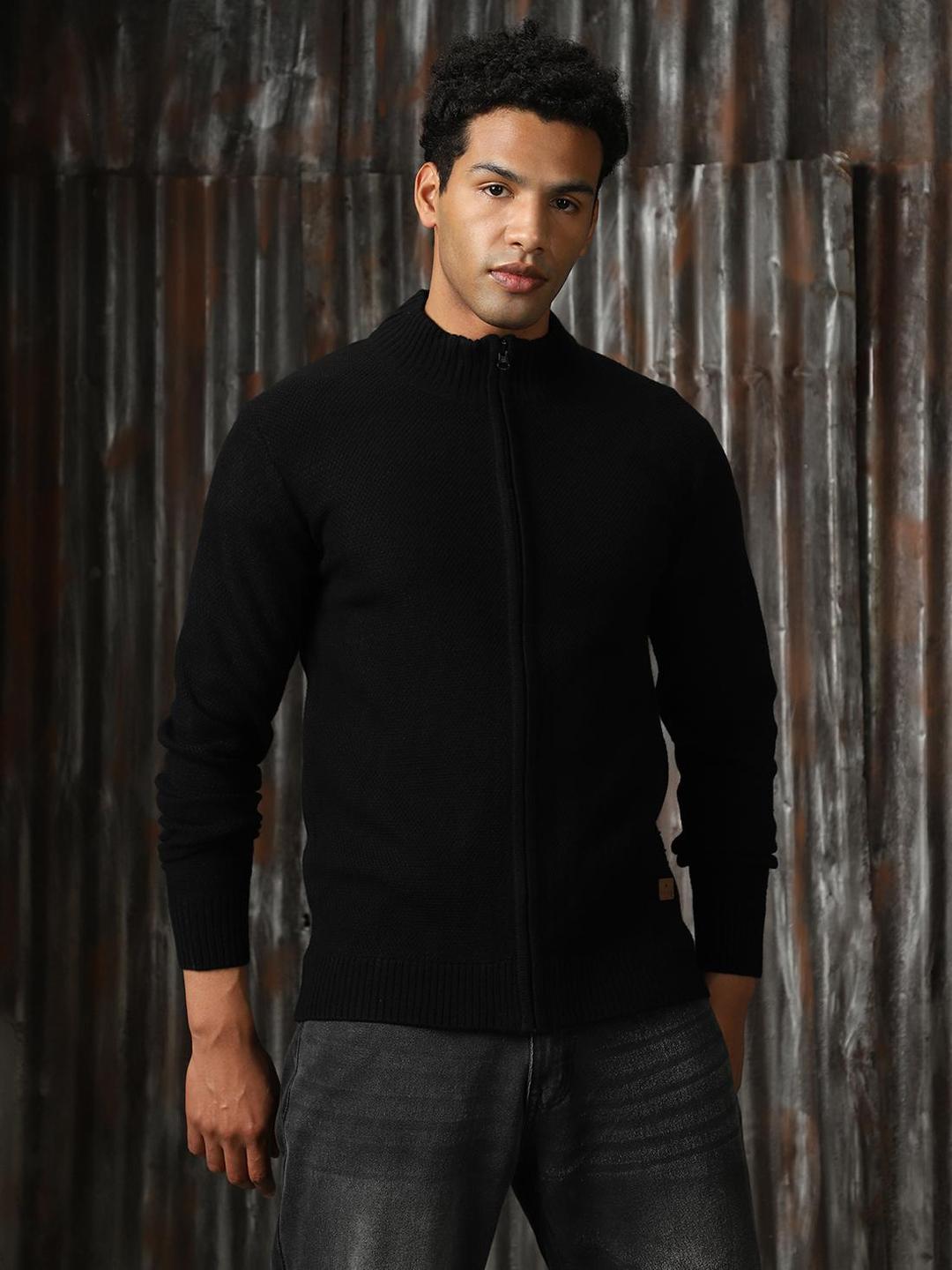 Men Black Knitted Acrylic Sweater
