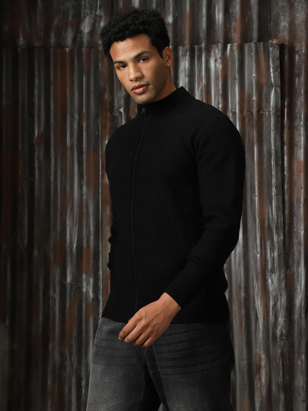 Men Black Knitted Acrylic Sweater