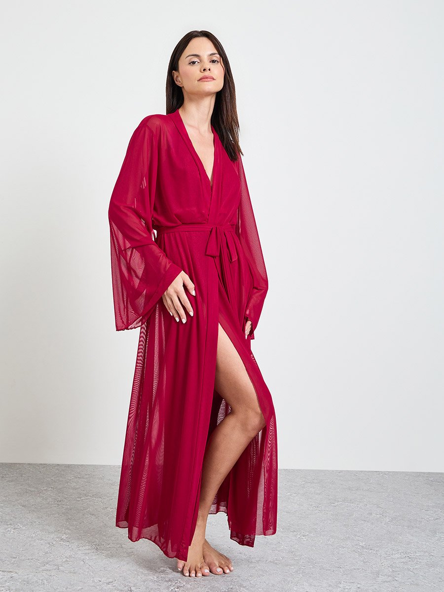 Burgundy Lace Slip Dress and Robe Set