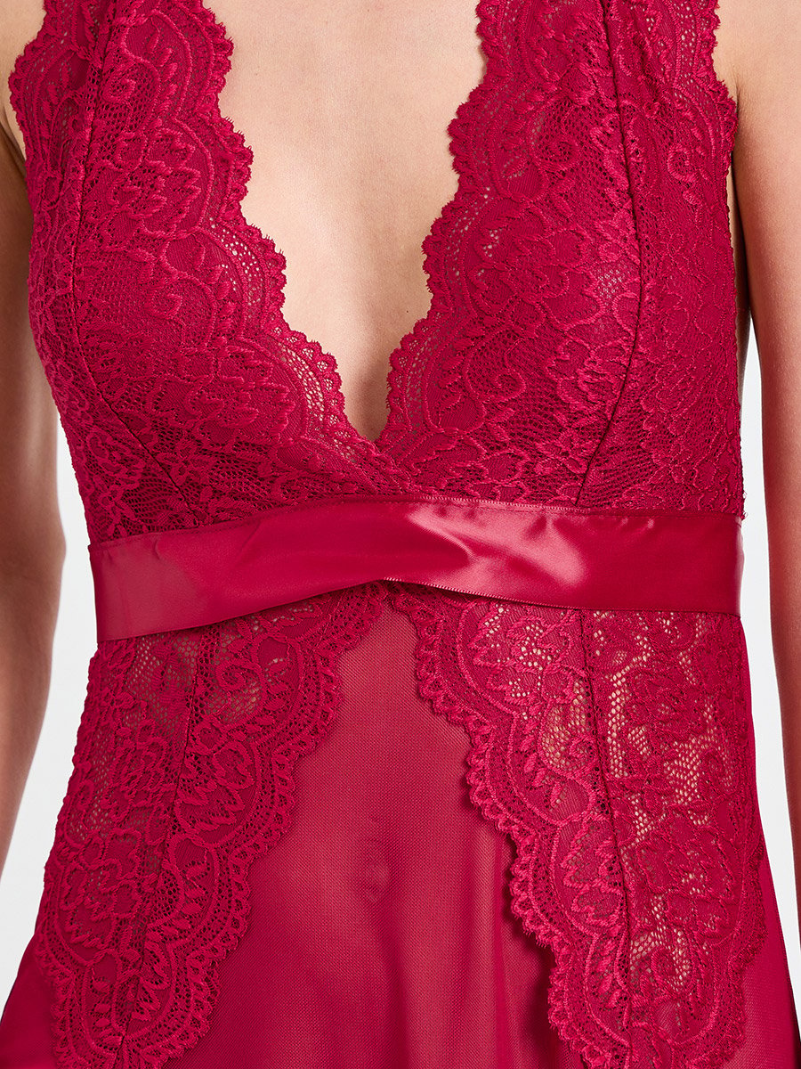 Burgundy Lace Slip Dress and Robe Set