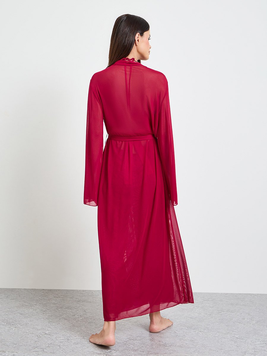 Burgundy Lace Slip Dress and Robe Set