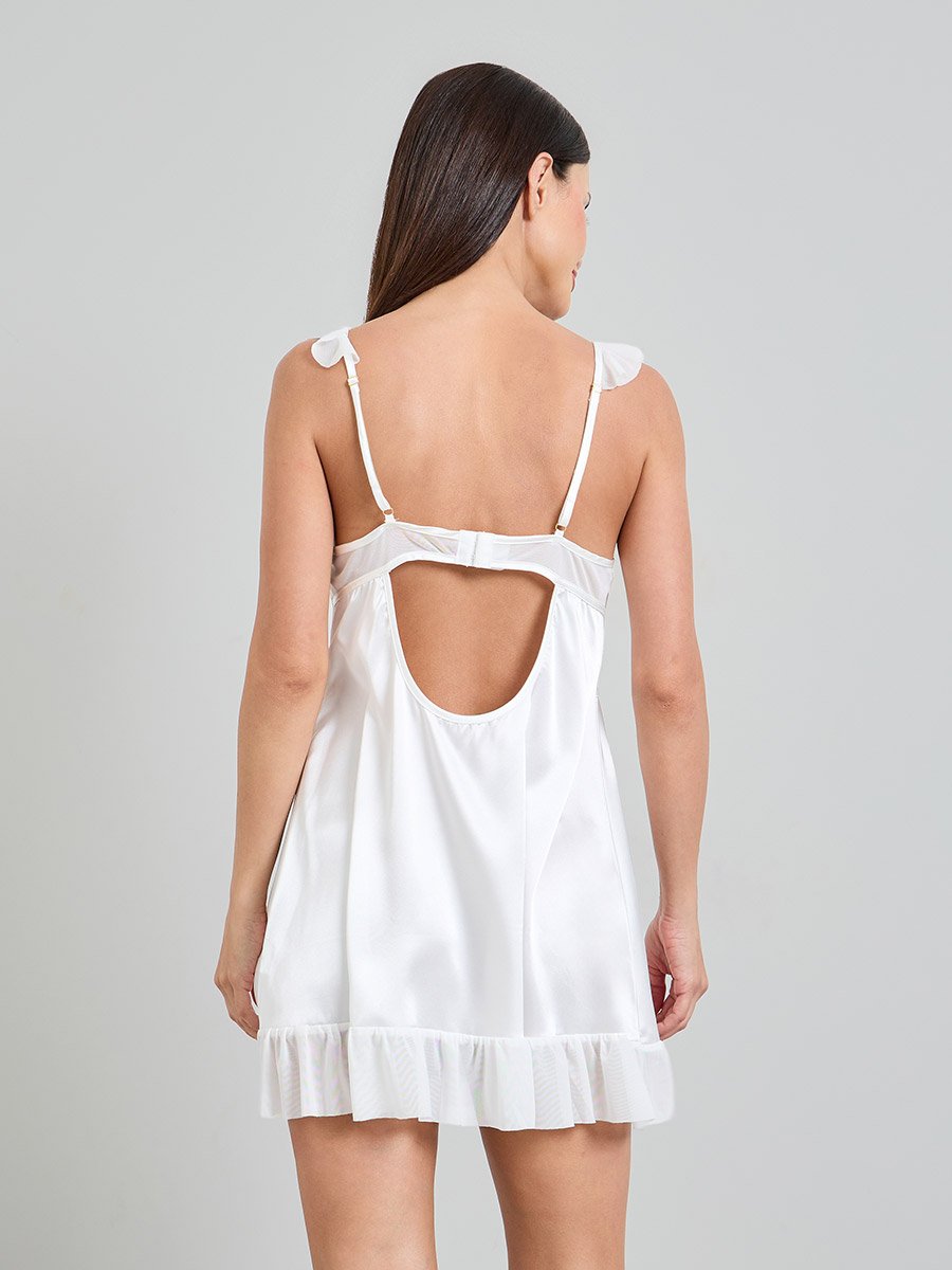 White Satin Slip Dress and Robe Set