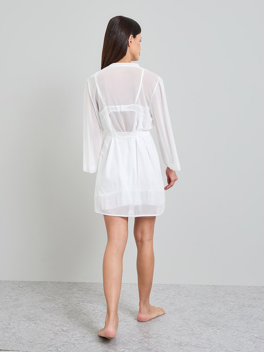 White Satin Slip Dress and Robe Set