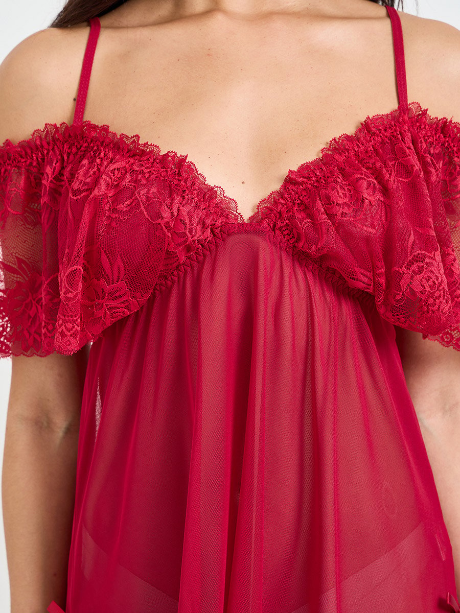 Burgundy Lace-Trim Slip