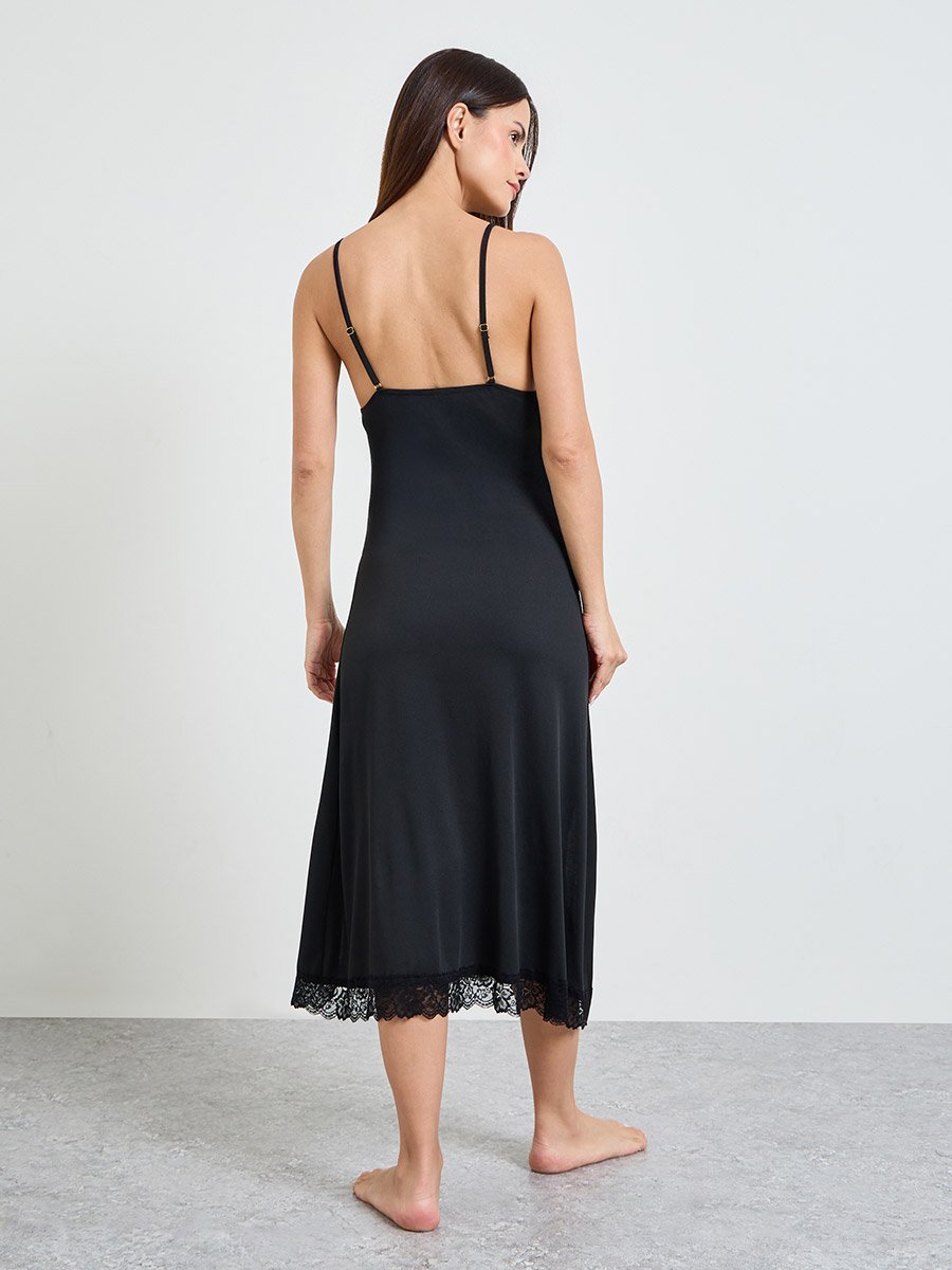 Black Lace Slip and Robe Set