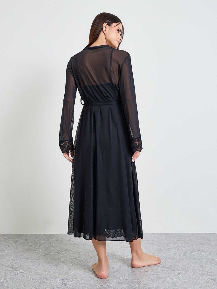 Black Lace Slip and Robe Set