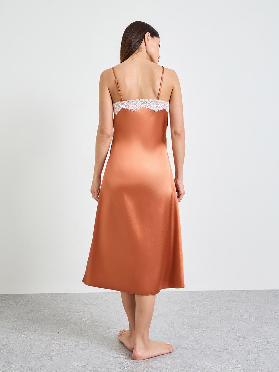 Rust Lace Trim Wrap Slip Dress