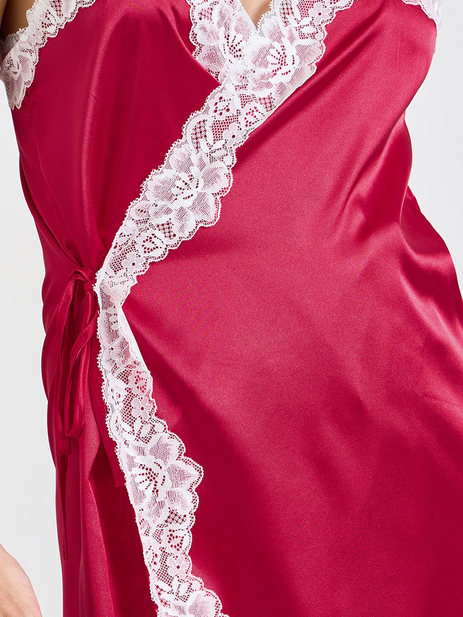 burgundy Lace Trims Strappy Satin Wrap Slip