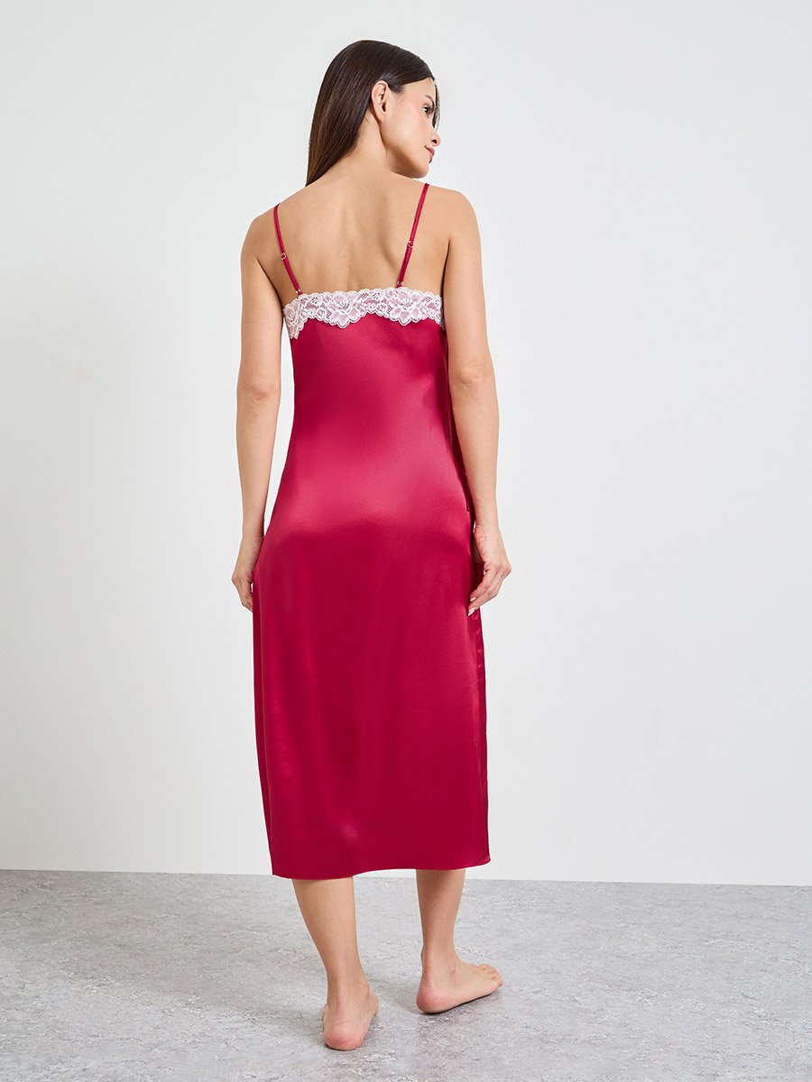 burgundy Lace Trims Strappy Satin Wrap Slip