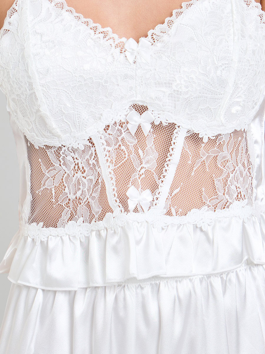 White Pack of 3 - Satin Lace Cami, Robe and Pyjama Set