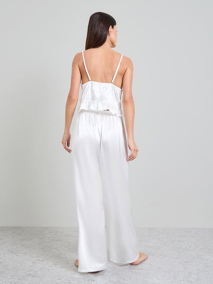 White Pack of 3 - Satin Lace Cami, Robe and Pyjama Set
