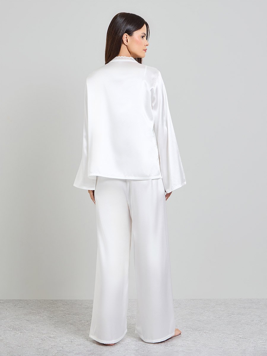 White Pack of 3 - Satin Lace Cami, Robe and Pyjama Set