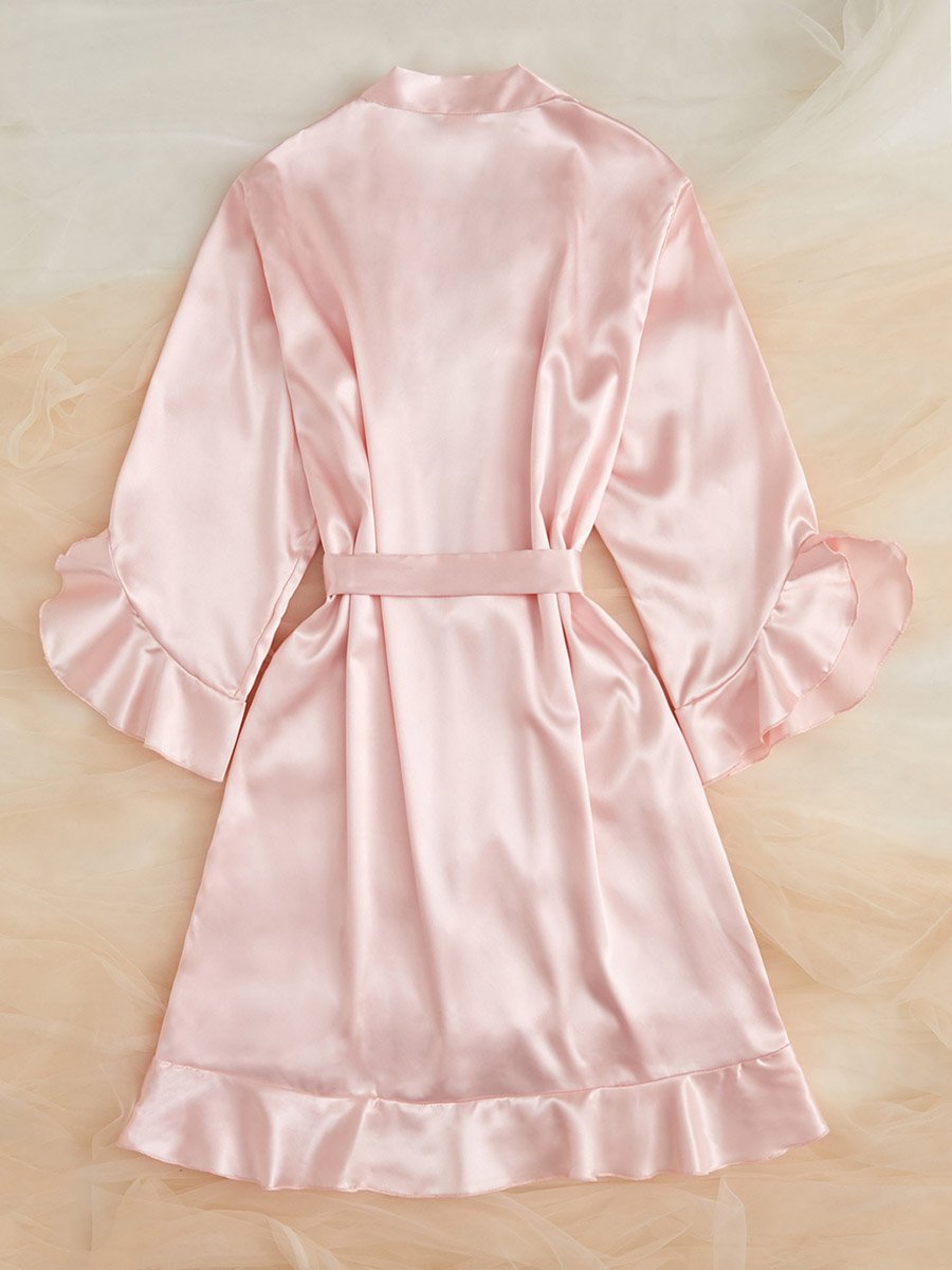 Light Pink Satin Ruffled Trims Robe