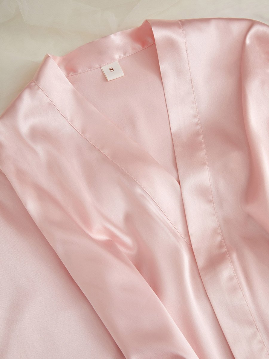 Light Pink Satin Ruffled Trims Robe