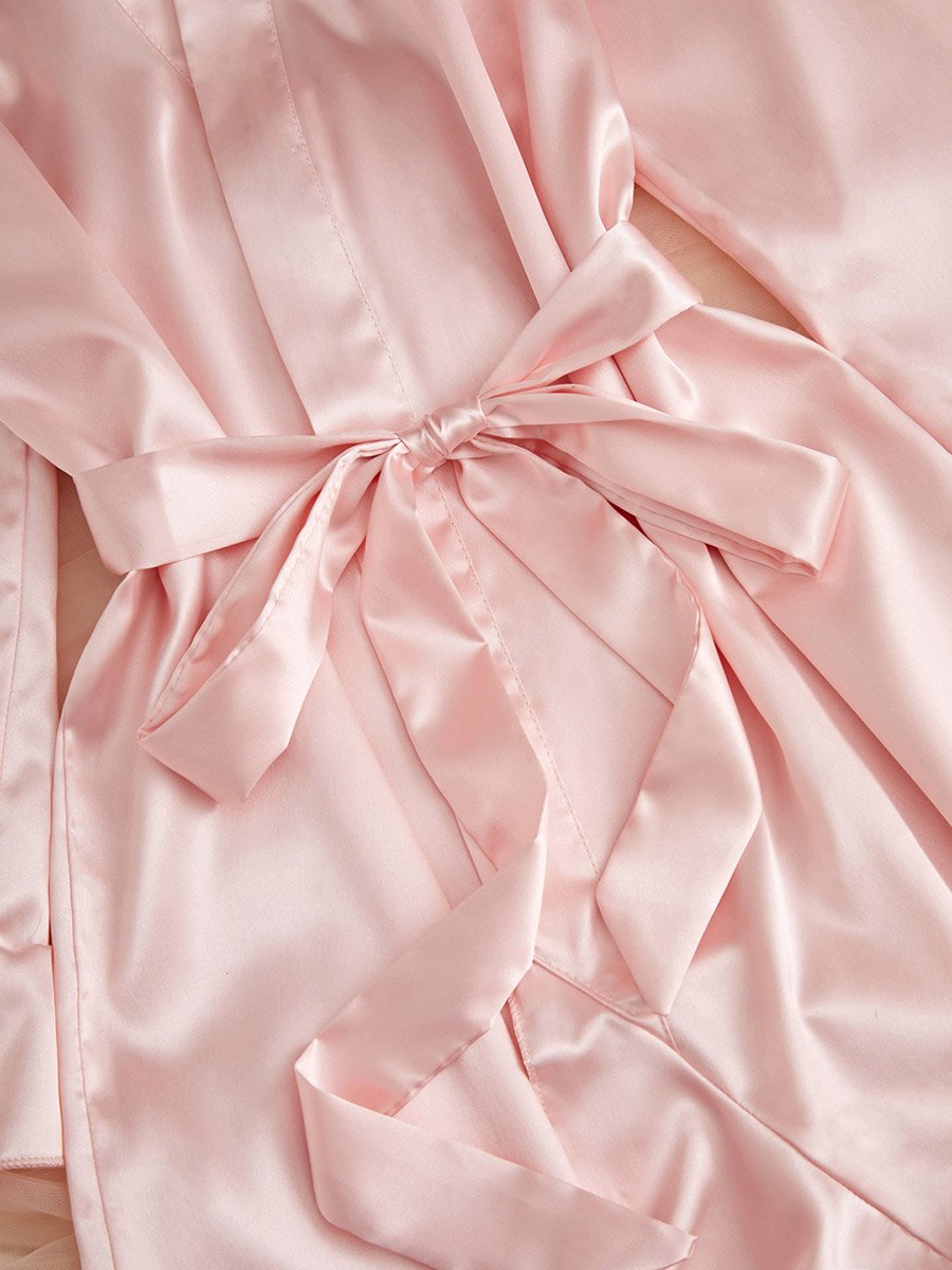 Light Pink Satin Ruffled Trims Robe