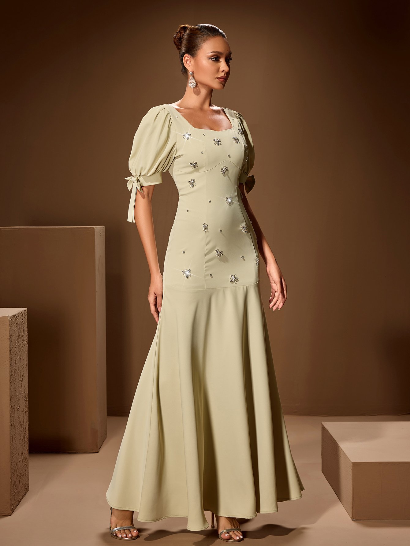 Square Neck Dress with Rhinestones