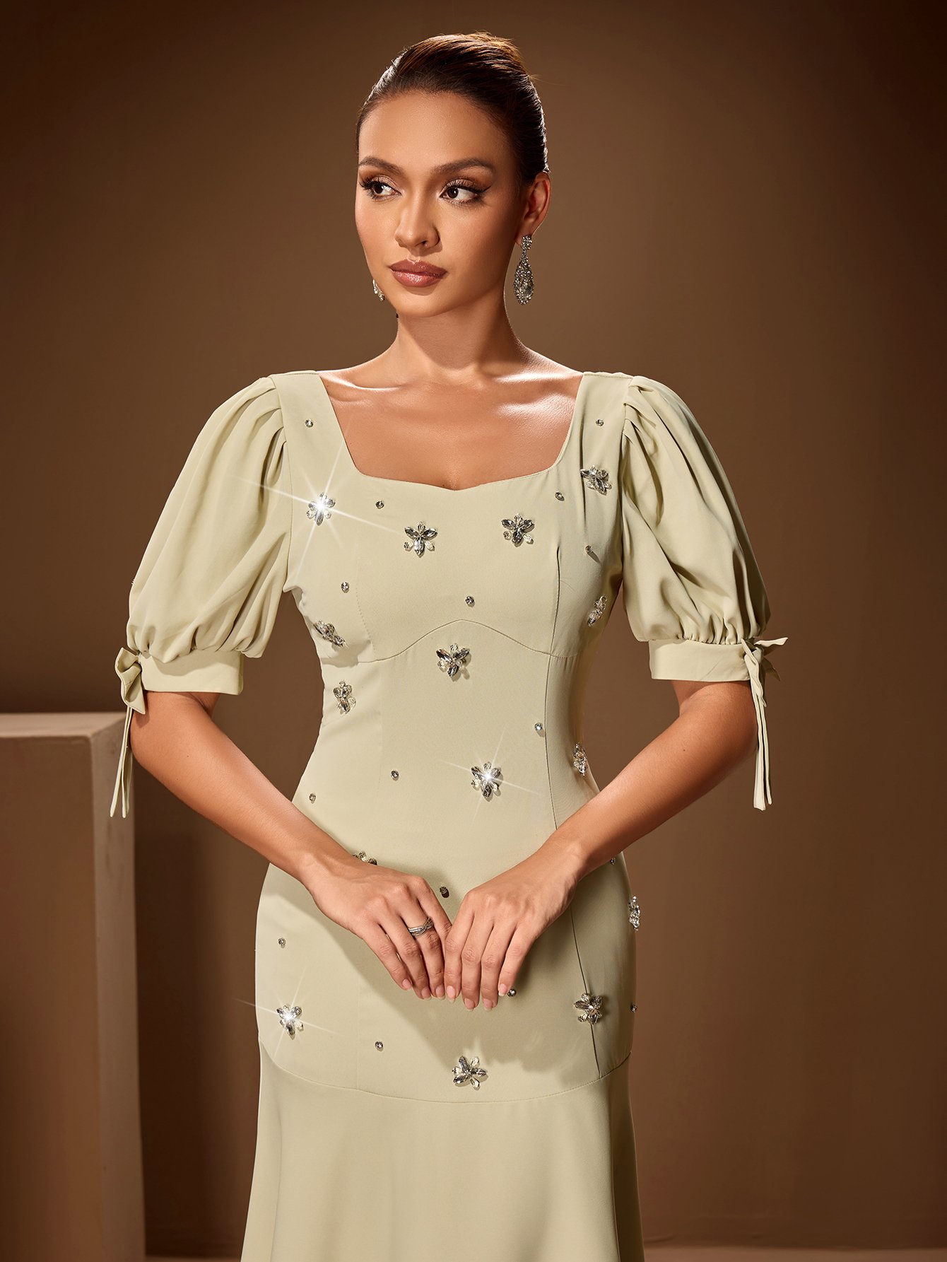 Square Neck Dress with Rhinestones