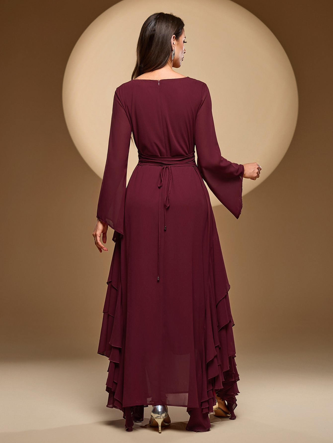 Square Neck Beaded Ruffle Trim Maxi Dress