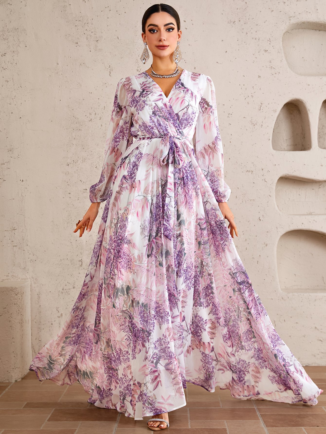 Printed Cross Collar Maxi Dress