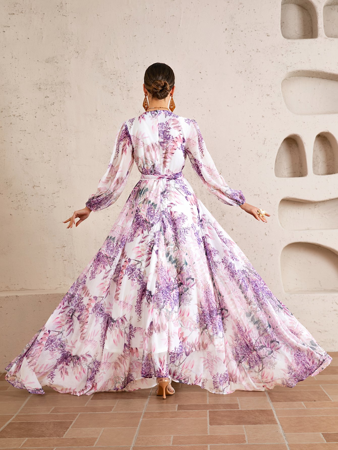 Printed Cross Collar Maxi Dress