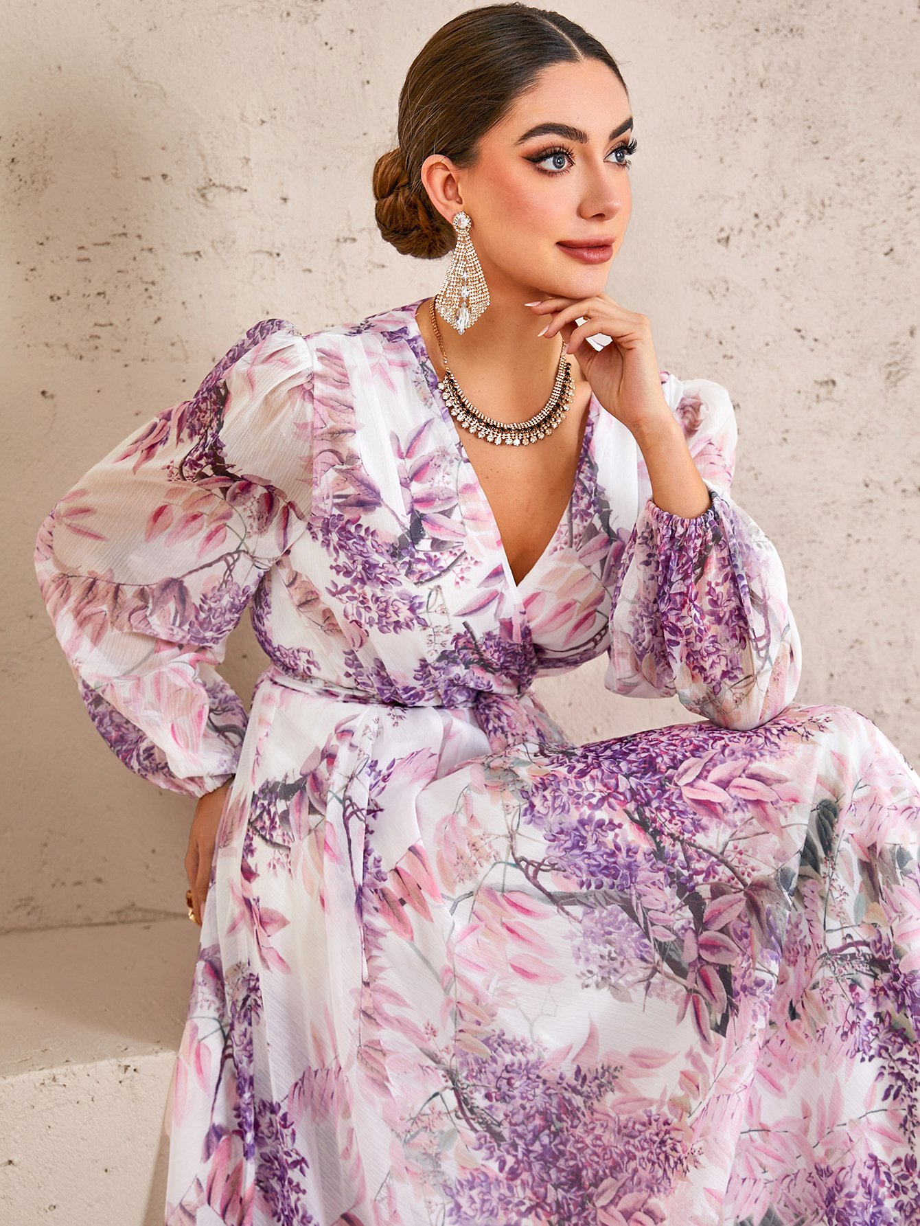 Printed Cross Collar Maxi Dress