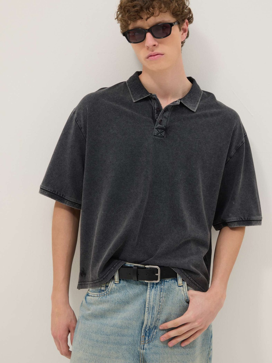 Men Washed Cotton Boxy Fit Polo