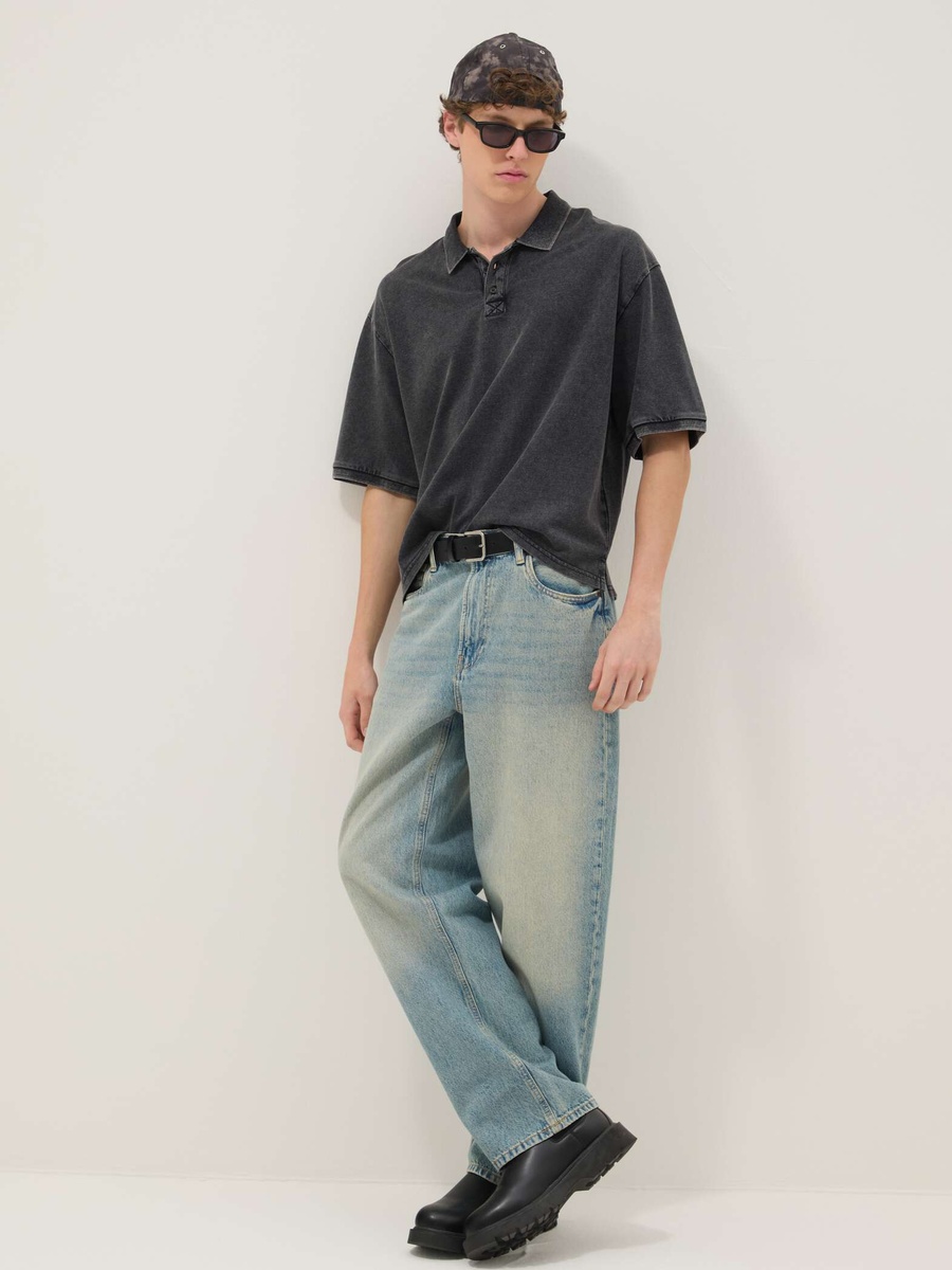 Men Washed Cotton Boxy Fit Polo