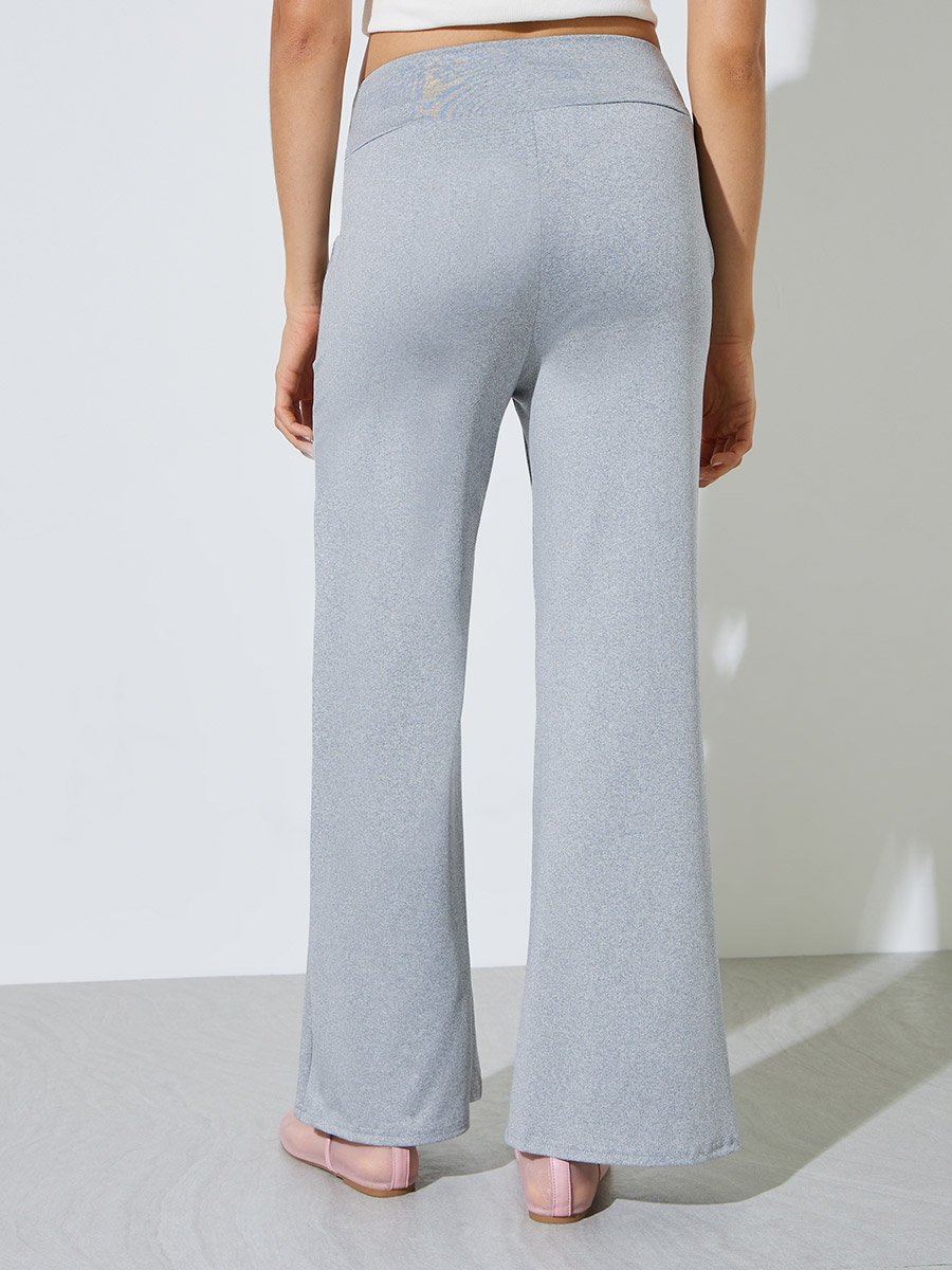 Grey Straight Leg Pants with Drawcord