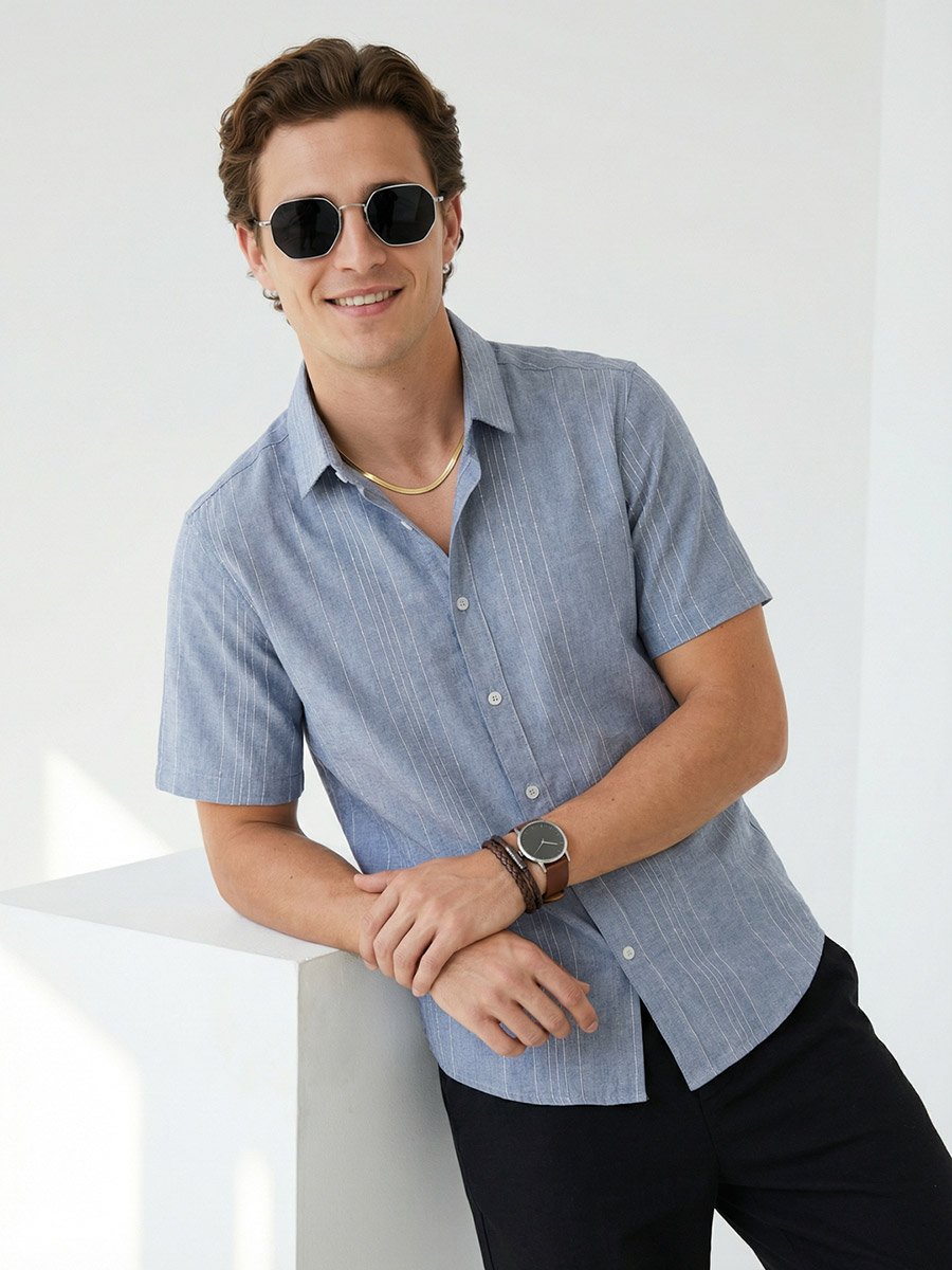 Men Relaxed Short Sleeve Casual Shirt