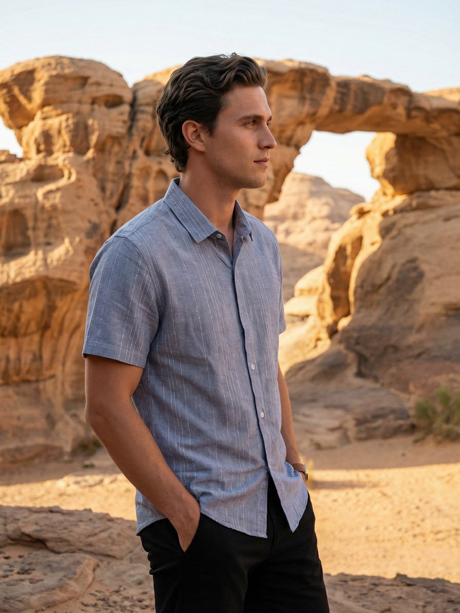 Men Relaxed Short Sleeve Casual Shirt
