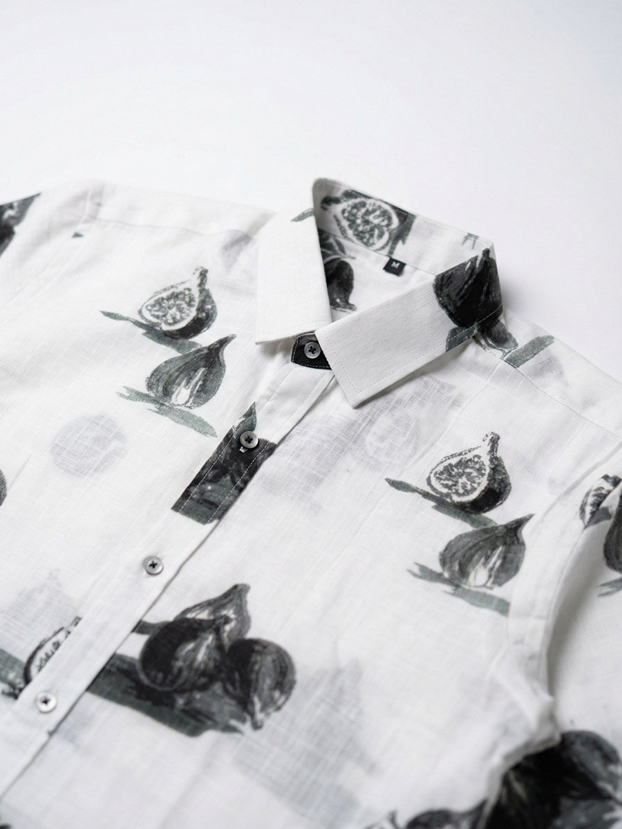 Mens Off-White Fig Print Casual Shirt with Spread Collar
